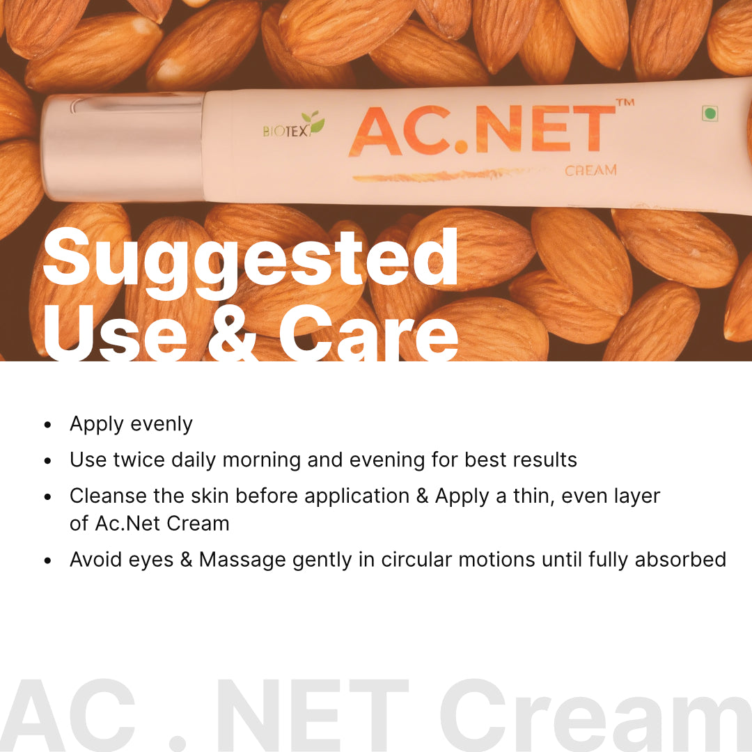 How to use Biotex AC.NET Cream: cleanse, apply twice daily, avoid the eyes, Curatio Health Malaysia