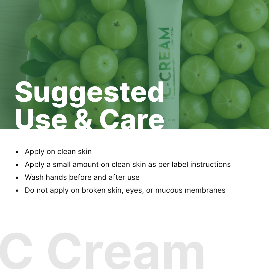 How to use Biotex C-Cream Amlaki: cleanse, apply to the face and neck, and massage twice daily, Curatio Health Malaysia