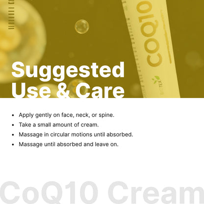 How to use Biotex CoQ10 Cream: cleanse, then apply a small amount 1 to 2 times daily, Curatio Health Malaysia