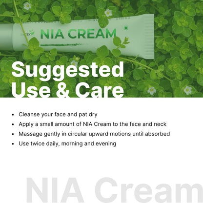 How to use Biotex NIA Cream: cleanse, apply to the face and neck, and massage twice daily, Curatio Health Malaysia